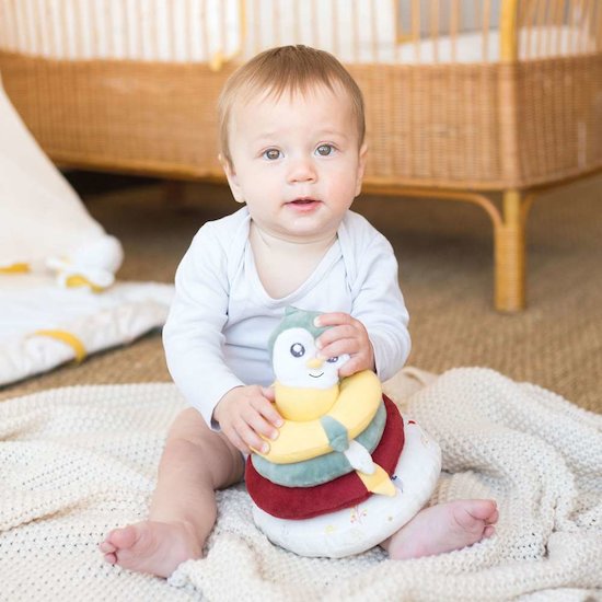 Trois Kilos Sept Pyramide empilable en tissu Chouette Cache cache en fôret   Trois Kilos Sept Pyramide empilable en tissu Chouette Cache cache en fôret