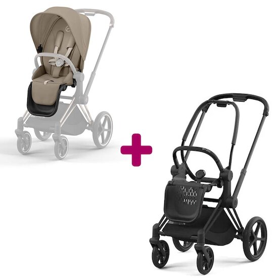 Cybex Châssis poussette Priam matt black 2022 + Siège Cozy Beige  