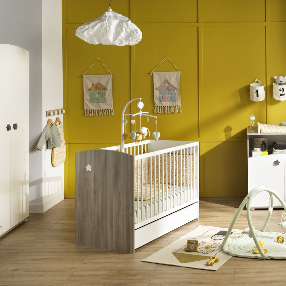 Chambre bébé complète Astral : lit 70x140, commode, armoire Sauthon
