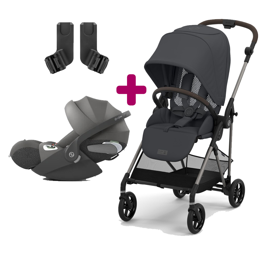 Pack poussette duo Melio 3 Monument Grey + Coque Cloud T i-Size Mirage Grey  + adaptateurs coque, Cybex de Cybex