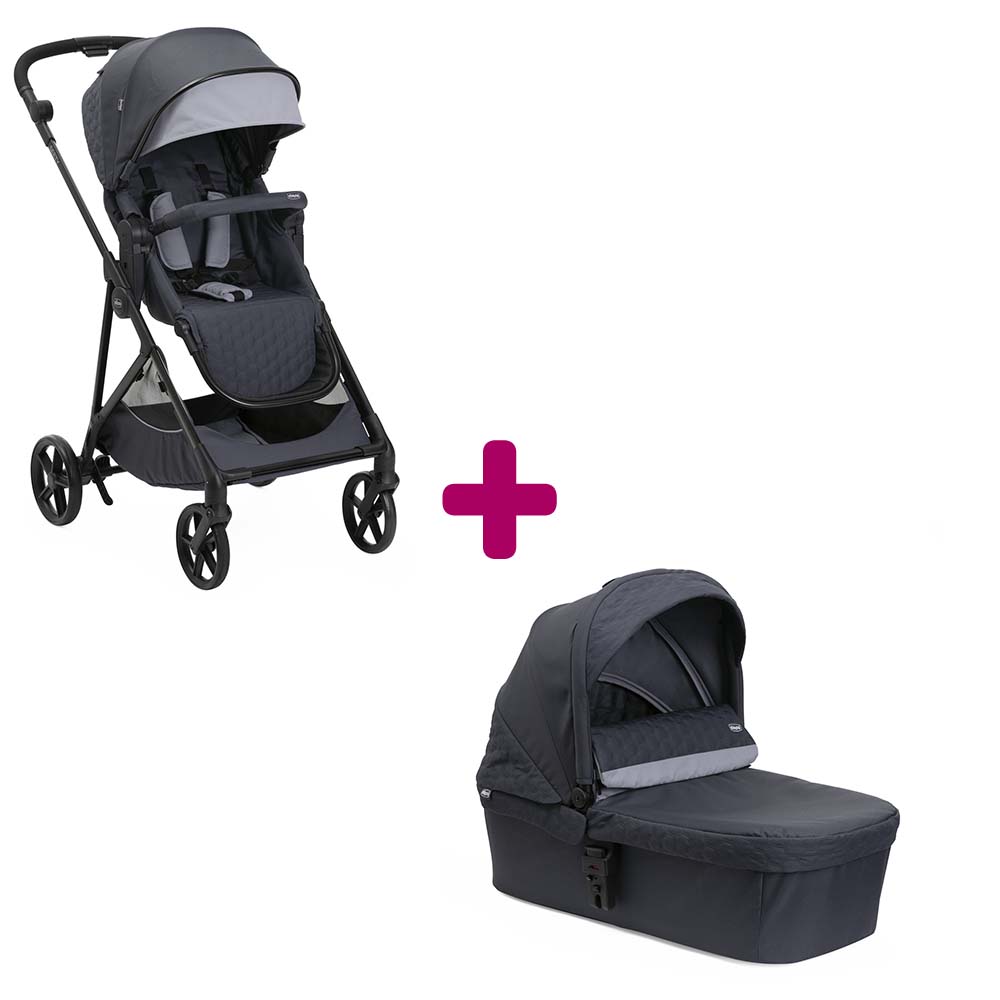 Chicco - Pack poussette Duo Seety Boston grey + nacelle boston grey  Chicco