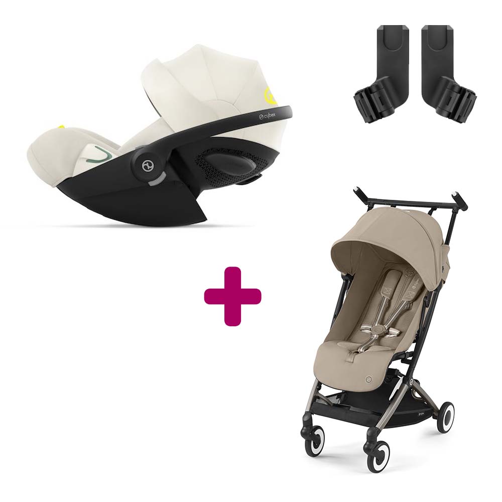 Cybex - Pack Poussette Duo Libelle Almond Beige + adaptateurs + Coque Cloud G i-Size Tissu Plus Seashell beige  Cybex