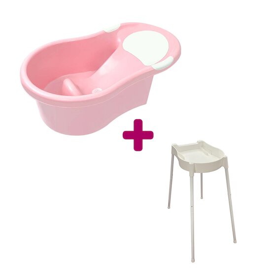 dBb Remond Pack Baignoire avec transat rose + petit support de baignoire pieds amovibles blanc avec tuyau  