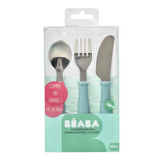 Béaba 3 couverts inox Airy Green   Béaba 3 couverts inox Airy Green
