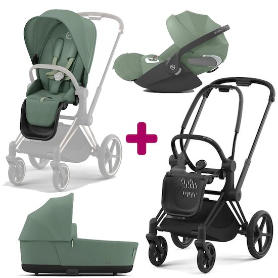 Cybex Pack trio Chassis Priam matt black + Nacelle + Siège + Cloud T i-size Leaf Green  