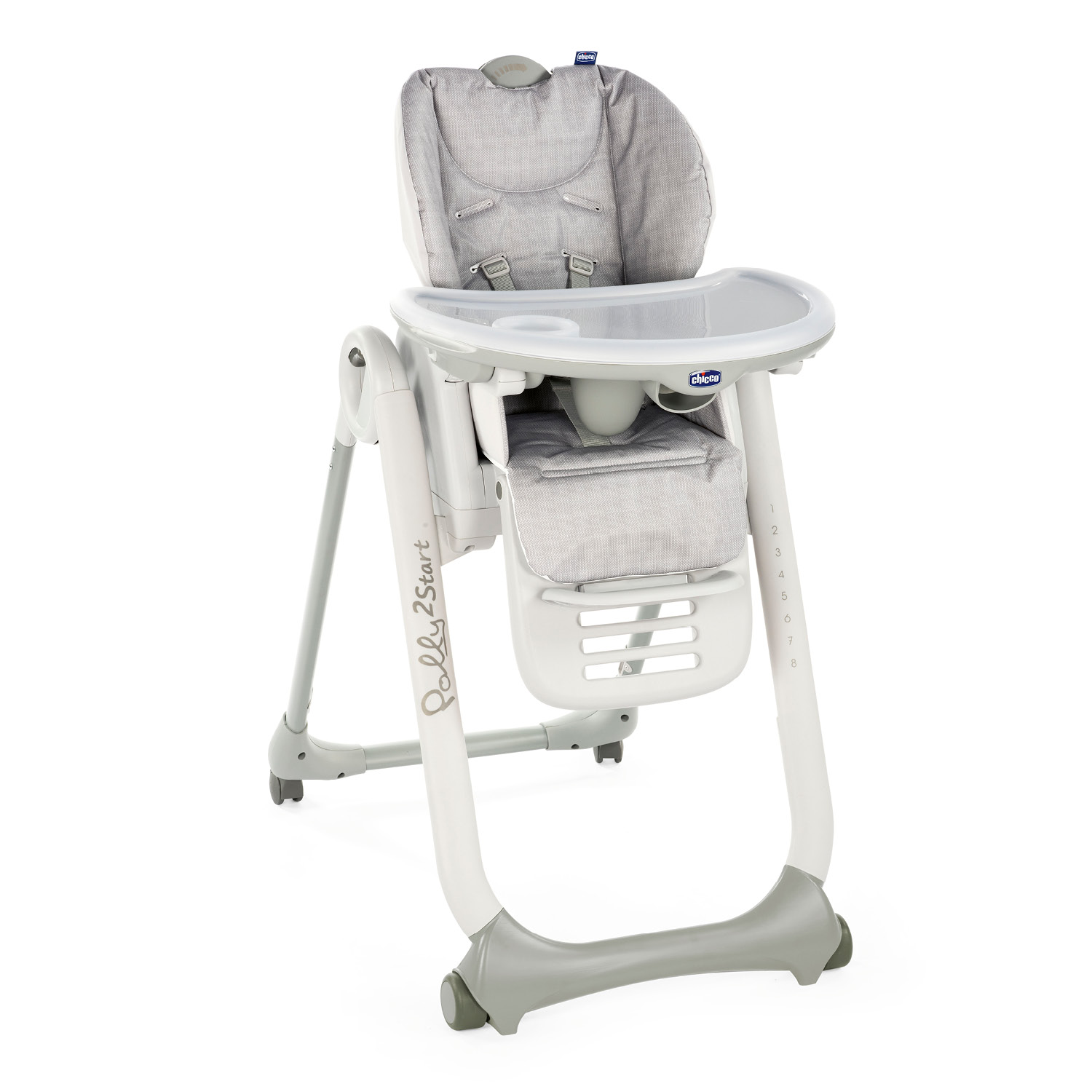 Chaise haute Polly 2 Start 4 roues GRIS Chicco