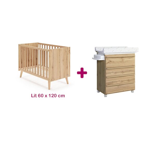 Micuna Chambre bébé duo Martha : lit 60x120, commode à langer avec baignoire  