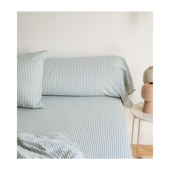 Kadolis Taie de Traversin Percale de Coton Bio Rayé Rayé Bleu ardoise 