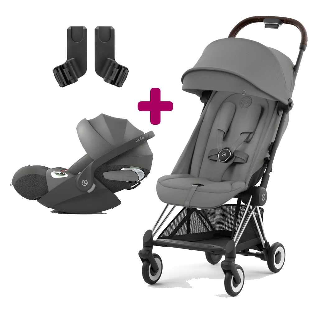 Pack Poussette duo Coya Mirage Grey + coque Cloud T i-size Mirage Grey + adaptateurs coque Cybex