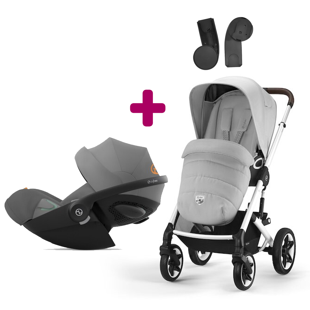 Cybex - Pack Poussette Duo Talos S Lux 2023 Silver lava grey + adaptateurs + Coque Cloud G i-Size Tissu Plus Lava Grey  Cybex