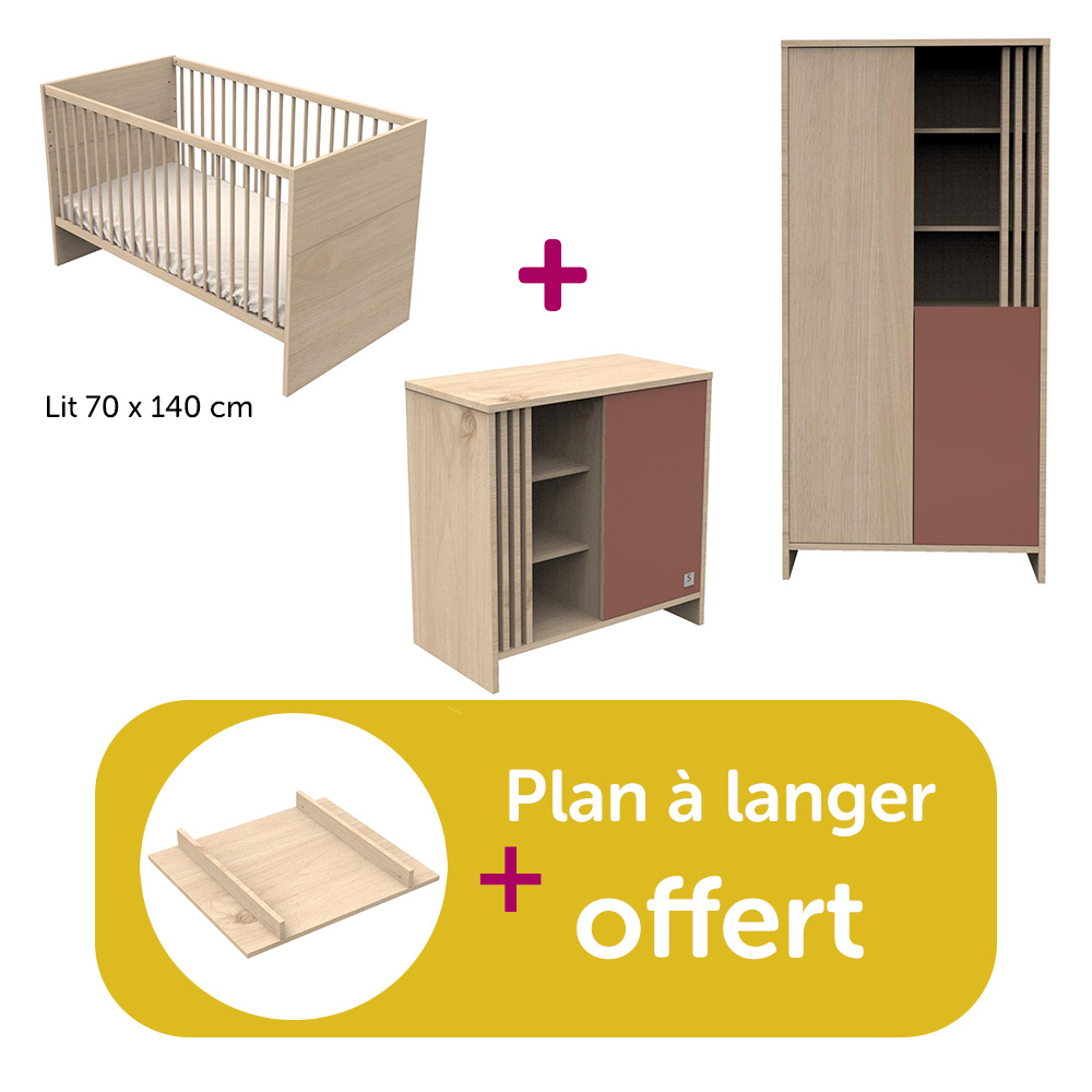 Sauthon - Chambre Duo Tokyo : lit 140x70 commode, Amoire Terakota, plan offert  Sauthon