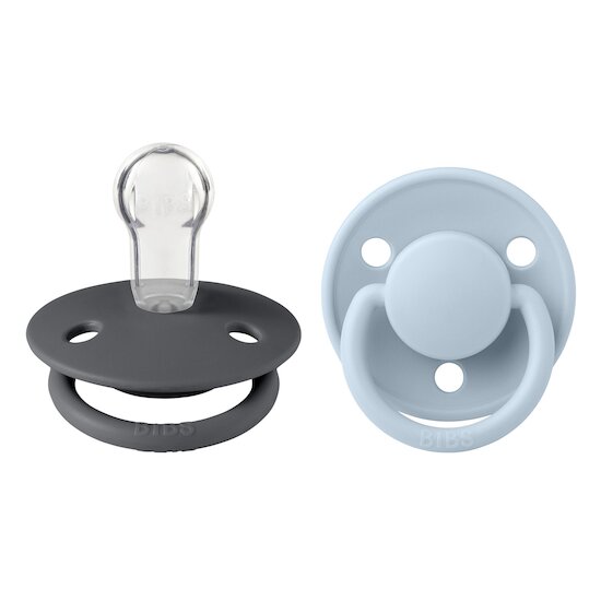 BIBS Tétines De Lux 2 Pack Silicone Iron/Baby Blue 