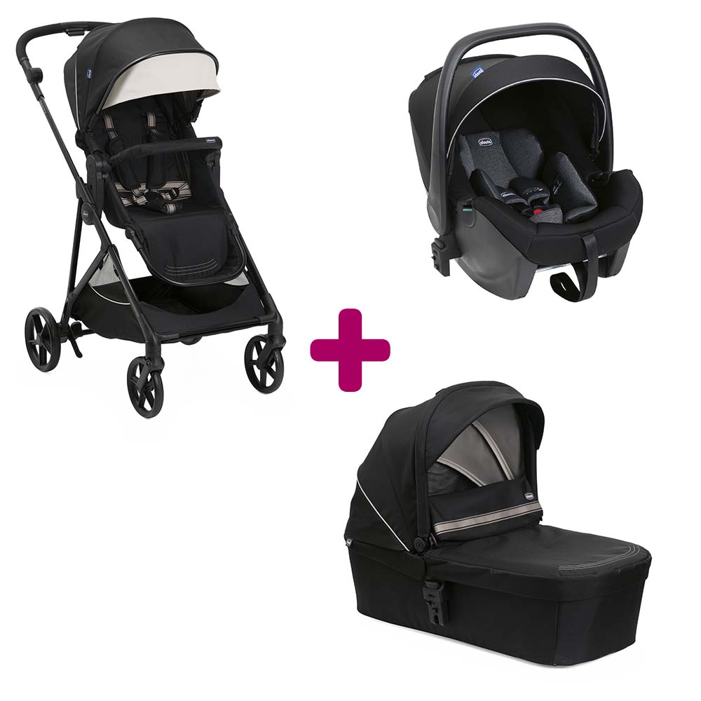 Chicco - Pack poussette trio Seety Etna black + coque Kory plus air black + nacelle Etna black  Chicco