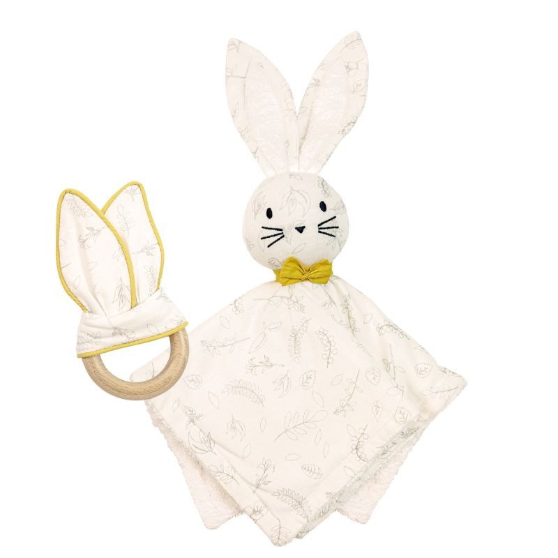 Coffret doudou + anneau dentition Leafy Bunny BLANC Domiva