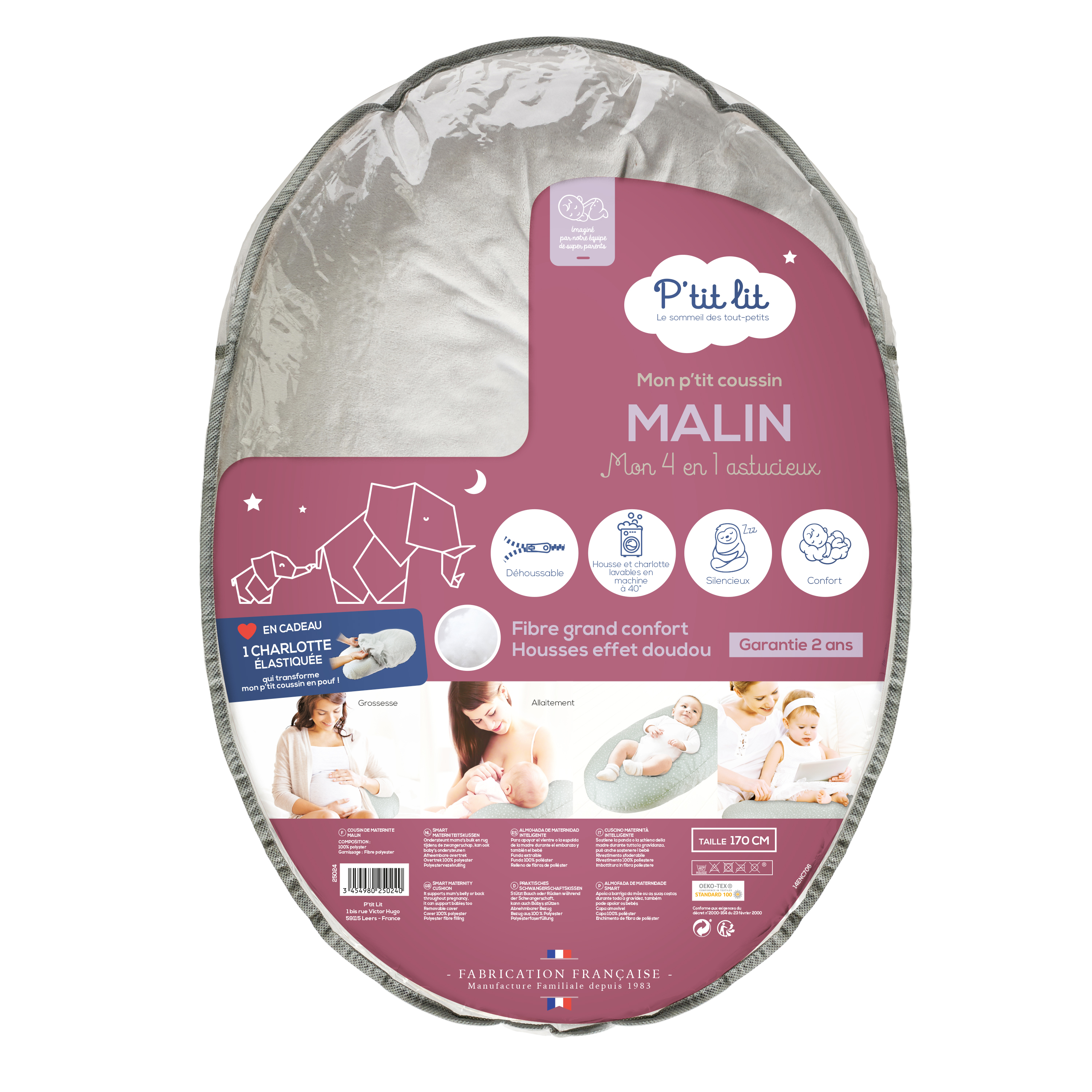 Mon Ptit Coussin Malin gris GRIS P'tit lit