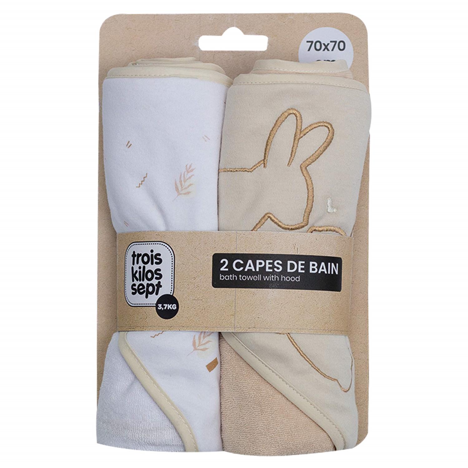 Lot 2 capes de bain lapin Aop BEIGE Trois Kilos Sept
