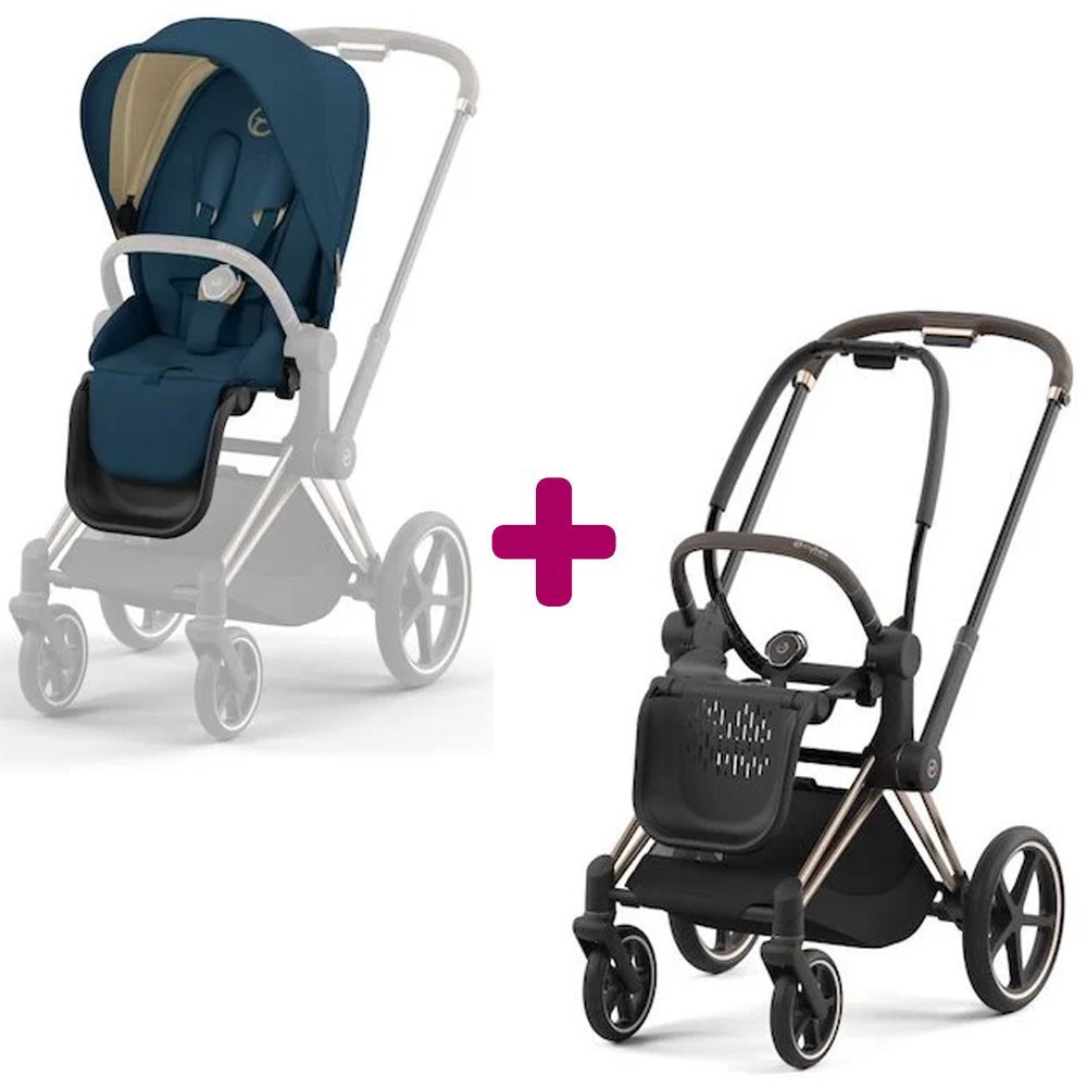 Poussette Priam 2022 Rosegold + siège Moutain Blue Turquoise Cybex