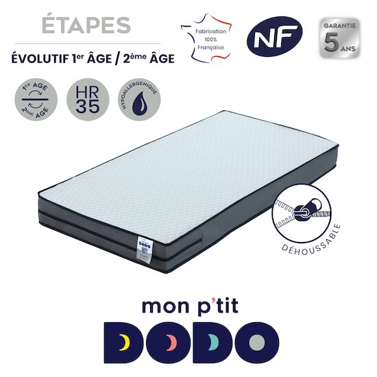 Mon P'tit Dodo Matelas Etapes évolutif stature enfant déhoussable Blanc/Anthracite  Mon P'tit Dodo Matelas Etapes évolutif stature enfant déhoussable Blanc/Anthracite