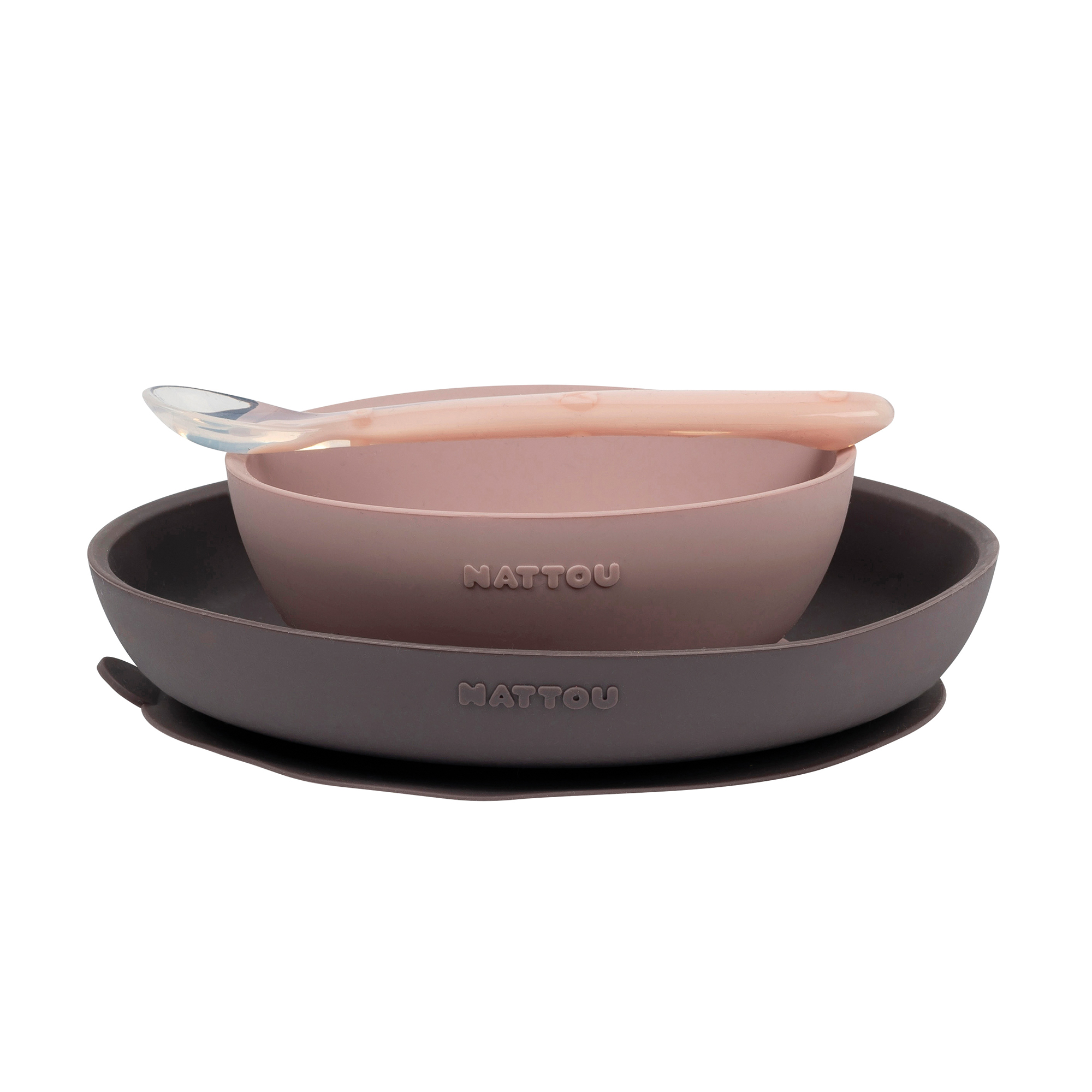 Nattou - Coffret de repas silicone 3 pièces ROSE Nattou