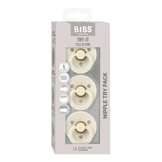 BIBS Tétines Coffret découverte 3 Pack Ivory/Ivory 0-6 mois