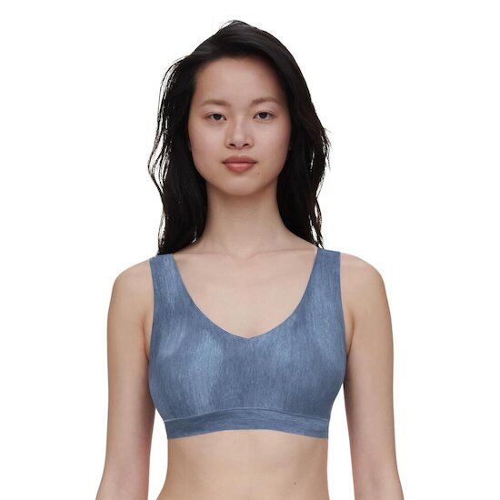 Chantelle Brassière Sans Armatures Col V Imprime Jean Bleu  Chantelle Brassière Sans Armatures Col V Imprime Jean Bleu