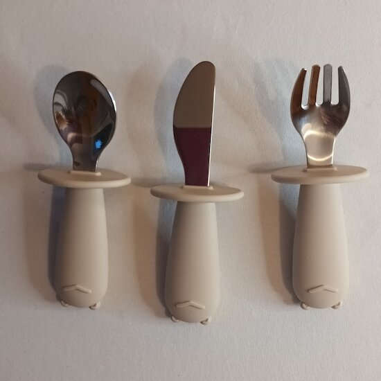 Babireva Set de 3 couverts inox avec colerette de protection Sable  Babireva Set de 3 couverts inox avec colerette de protection Sable