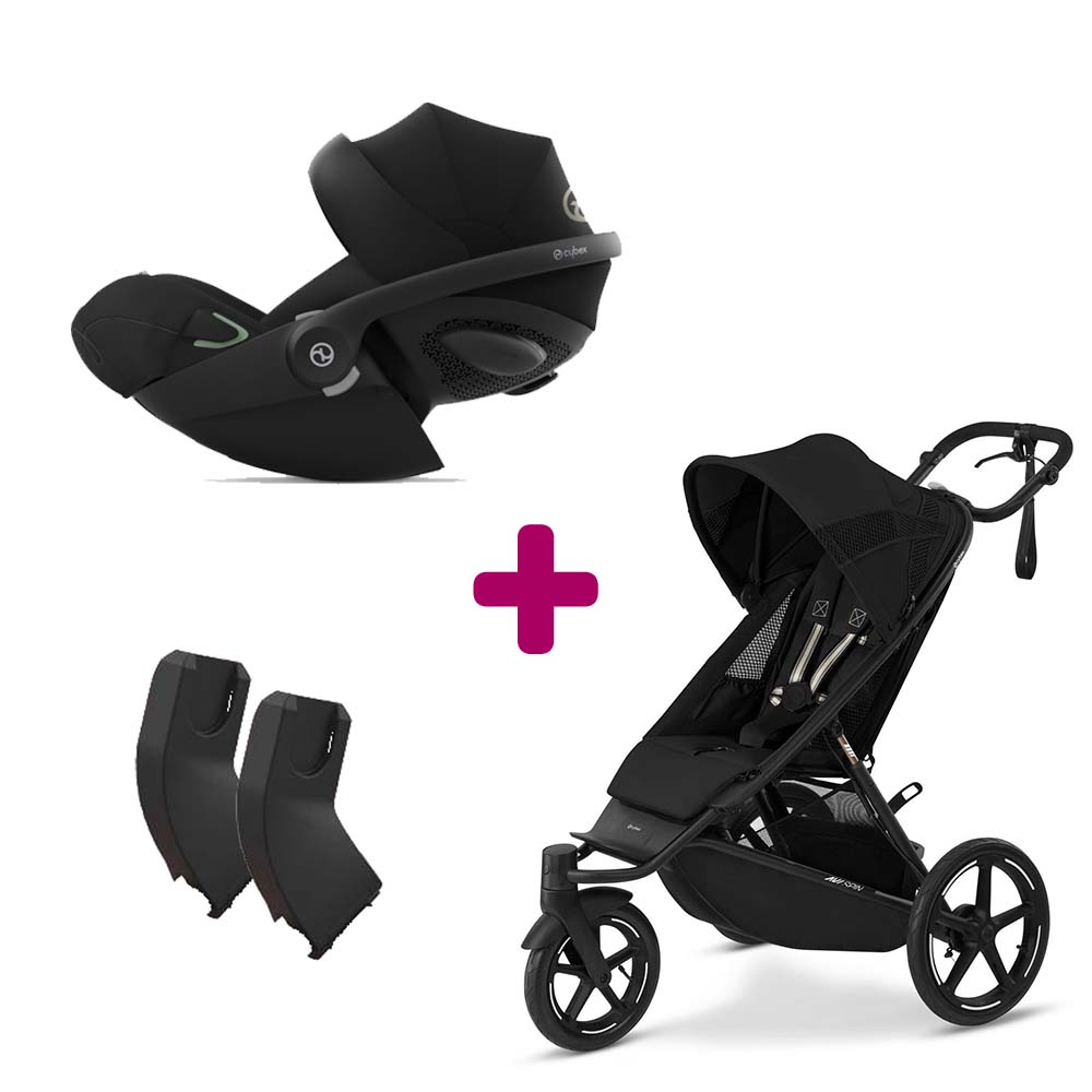Cybex - Pack Poussette duo Avi Spin Moon Black + adaptateurs coque + coque Cloud G Moon Black  Cybex