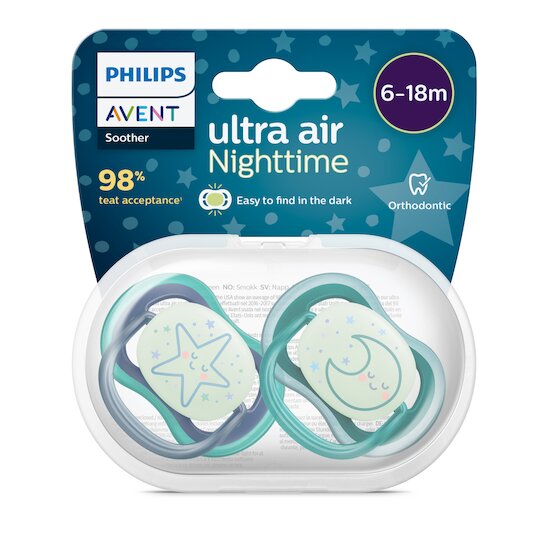 Philips Avent 2 Sucettes Ultra Air Nuit Multicolore  Philips Avent 2 Sucettes Ultra Air Nuit Multicolore