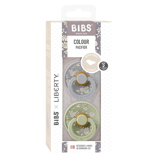 BIBS BIBS x Liberty Tétine Colour 2 Pack Caoutchouc naturel Anatomique Cloud/Sage 6-18 mois
