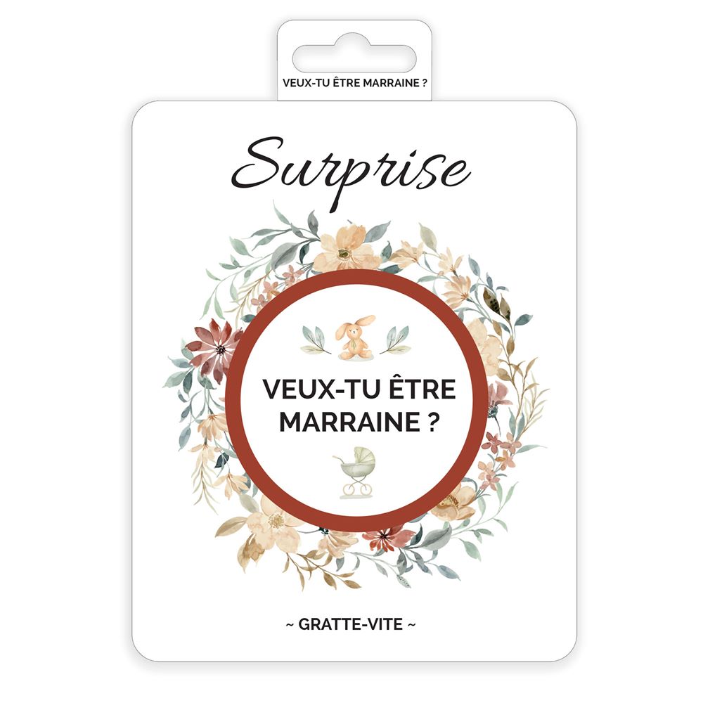 Carte à gratter annonce « Veux-tu être marraine ? » BLANC Irréversible Bijoux