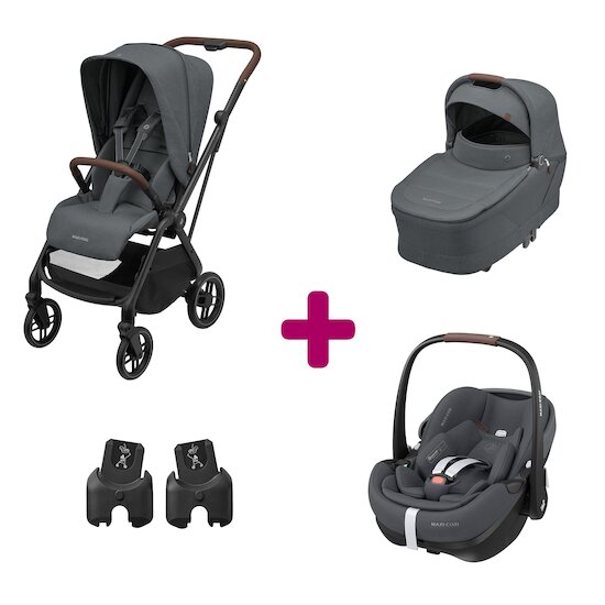 Maxi Cosi Pack Poussette Trio Léona 2 Twillic Graphite + nacelle + adaptateurs coque + coque Pebble 360 pro 2  