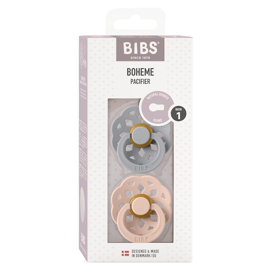 BIBS Tétines Boheme 2 Pack Caoutchouc naturel Cloud/Blush 