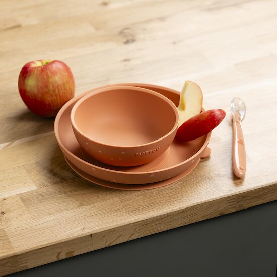 Nattou Coffret repas 3 pièces silicone Terracotta/Étoile  Nattou Coffret repas 3 pièces silicone Terracotta/Étoile