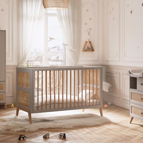 Théo Chambre bébé complète Marélia Gris : lit 70x140, commode, armoire  