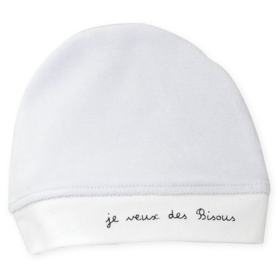 Trois Kilos Sept Bonnet Naissance velours Je veux des bisous Bleu 