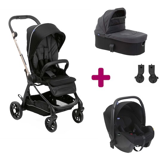 Chicco Pack poussette Trio One4Ever Nacelle + Siège auto Kory + Adaptateurs pirate black  