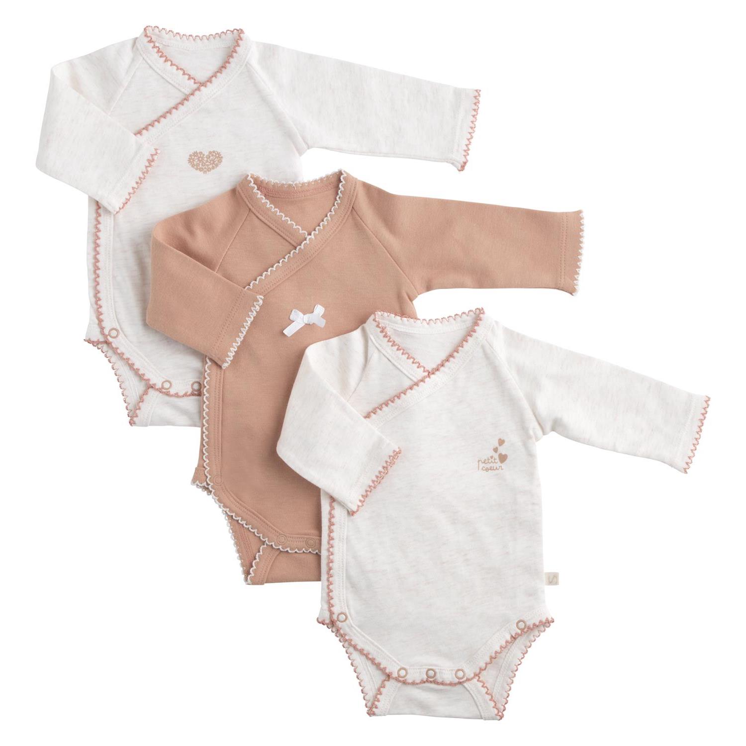 Lot de 3 Bodies Petit Coeur BEIGE Sauthon
