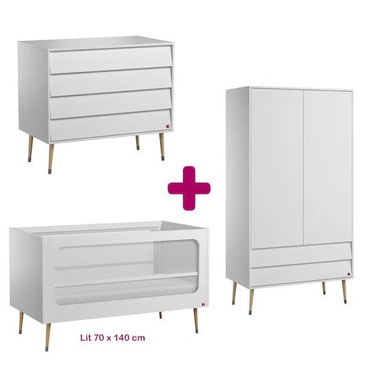 Vox Chambre bébé complète Bosque : lit évolutif 70x140, commode, armoire  