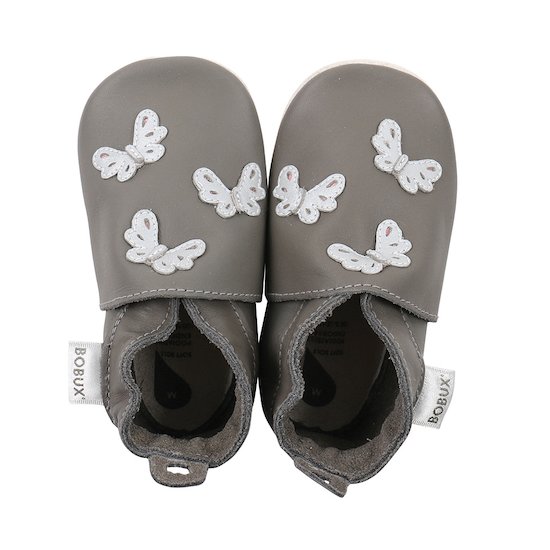 Bobux Chaussons en cuir Soft Soles Papillons Gris 15-27 mois