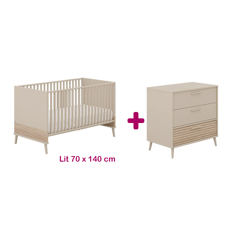 Chambre Duo Eefje : lit 70x140, commode Paidi