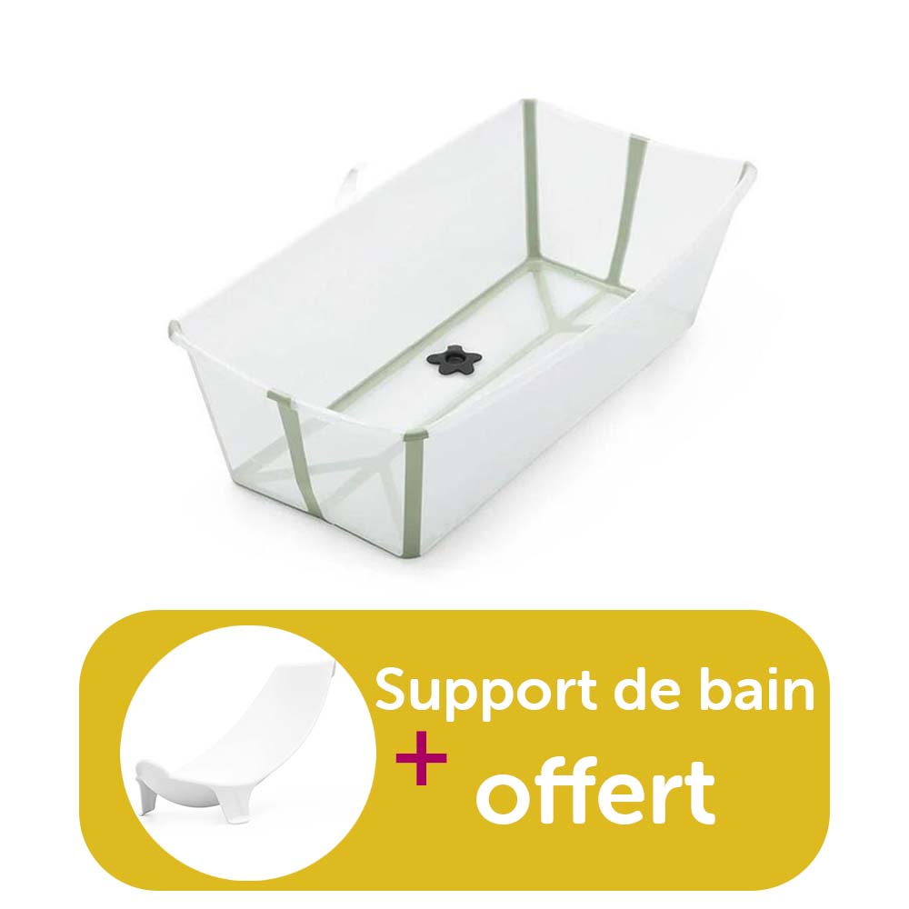 Stokke - Baignoire Flexi Bath X-Large Transparent vert achetée = support de bain offert  Stokke