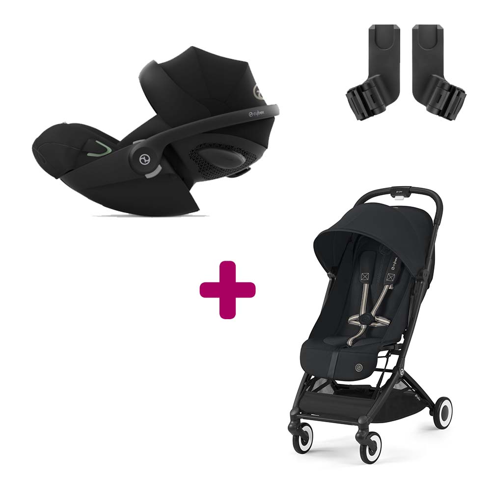 Pack Poussette Duo Orfeo Magic Blanc adaptateurs Coque Cloud G i Size Moon Black Cybex