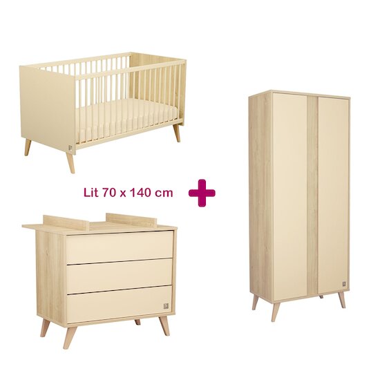 Sauthon Chambre bébé complète : Lit bébé  70x140, Commode 3 tiroirs  Armoire 2 portes   