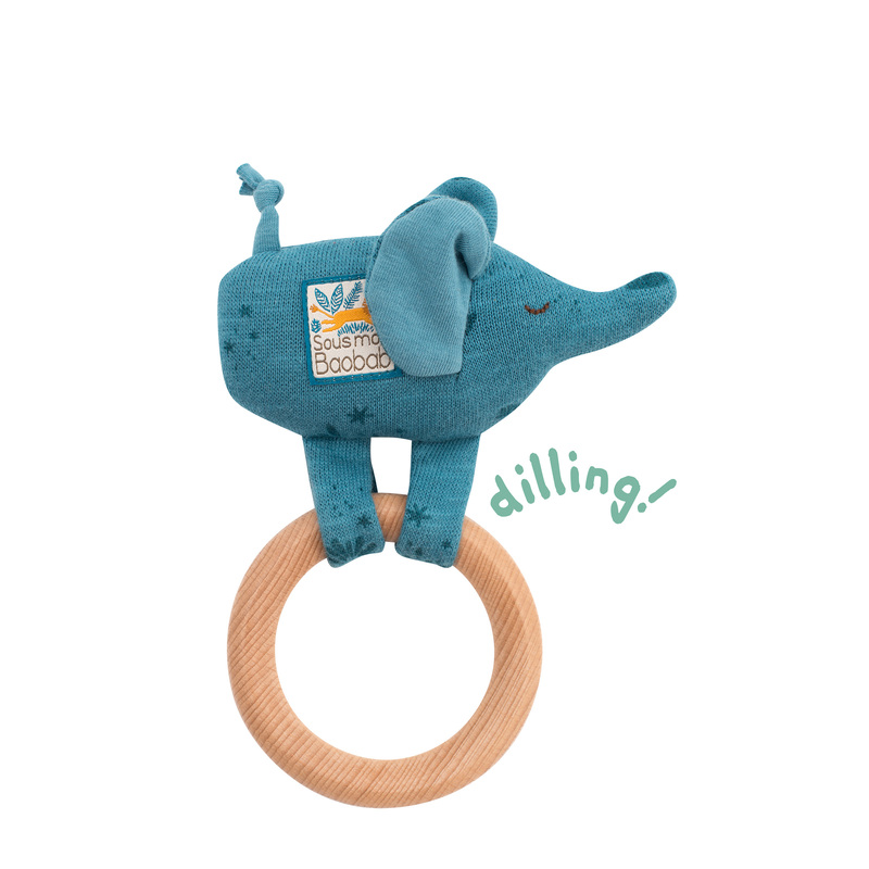 MOULIN ROTY - Anneau-hochet en bois Eléphant Sous mon baobab MULTICOLORE Moulin Roty