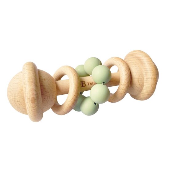 BB&Co Hochet rétro en bois et silicone Sauge 