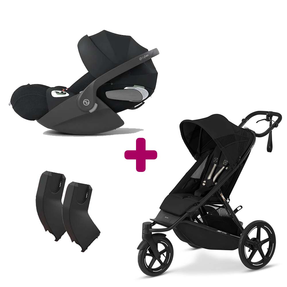 Cybex - Pack Poussette duo Avi Spin Moon Black + adaptateurs coque + coque Cloud T tissu plus Sepia Black  Cybex