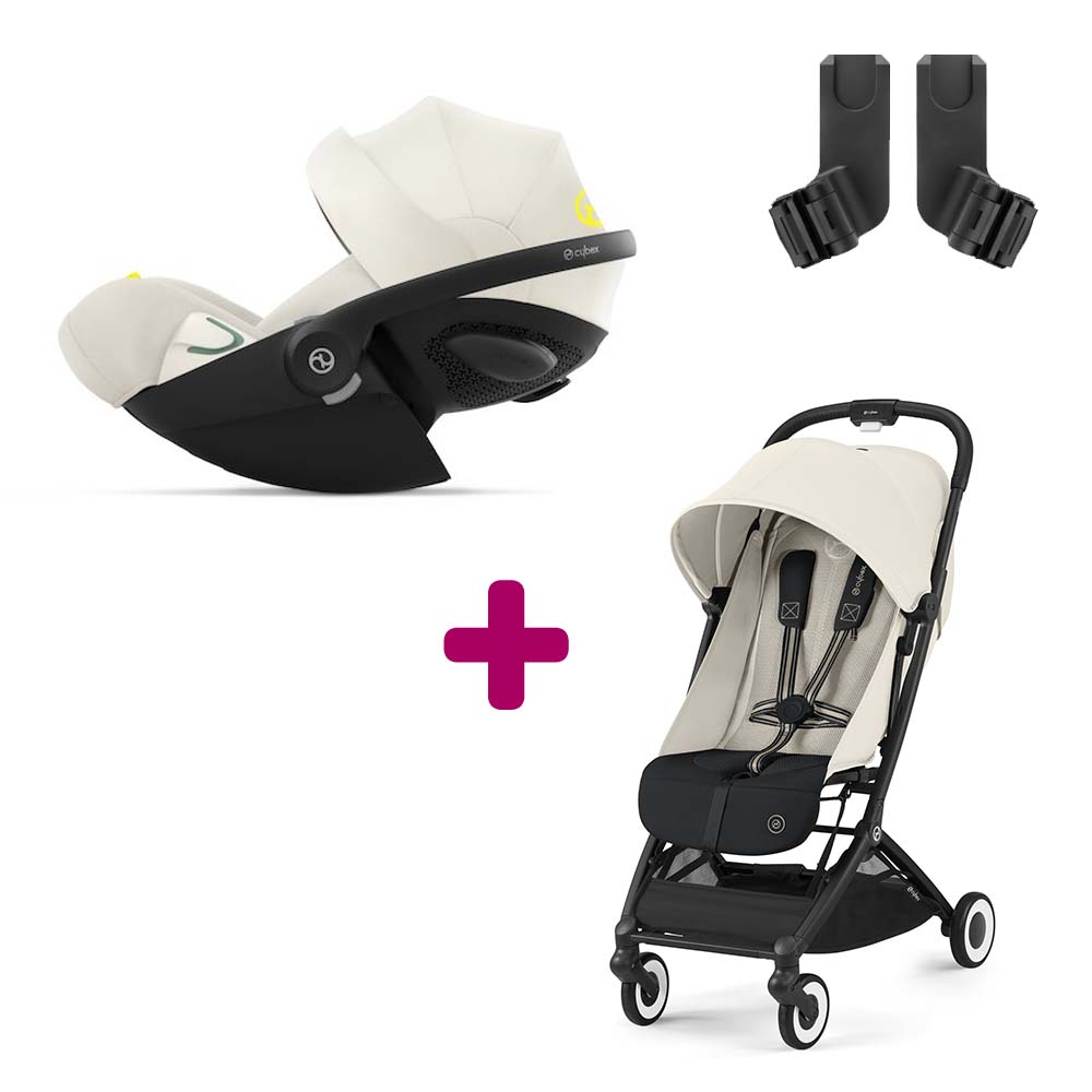 Cybex - Pack Poussette Duo Orfeo Canvas White + adaptateurs + Coque Cloud G i-Size Tissu Plus Seashell beige  Cybex