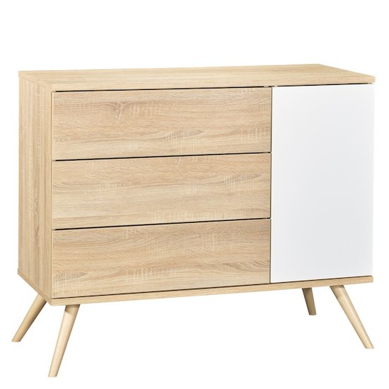 Sauthon Commode porte + 3 tiroirs Seventies Chêne Doré 