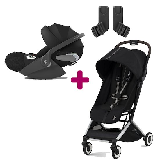 Cybex Pack Poussette duo Orfeo Moon Black + Coque Cloud T i-size Sepia Black + adaptateurs coque  