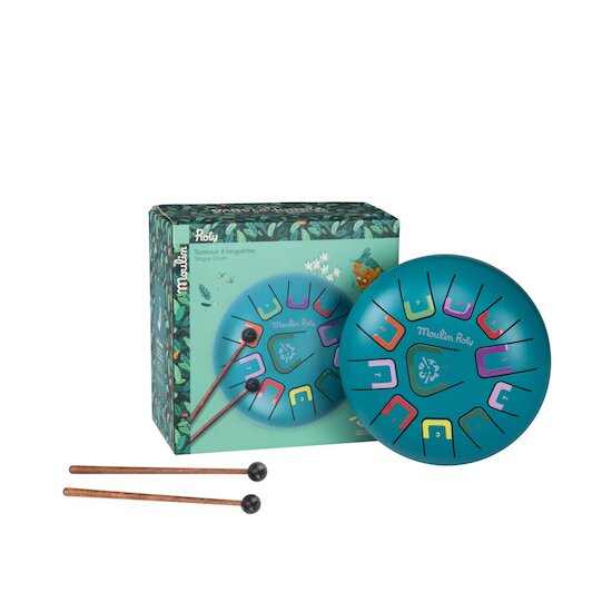 Moulin Roty Tambour à languettes Dans la jungle Bleu 